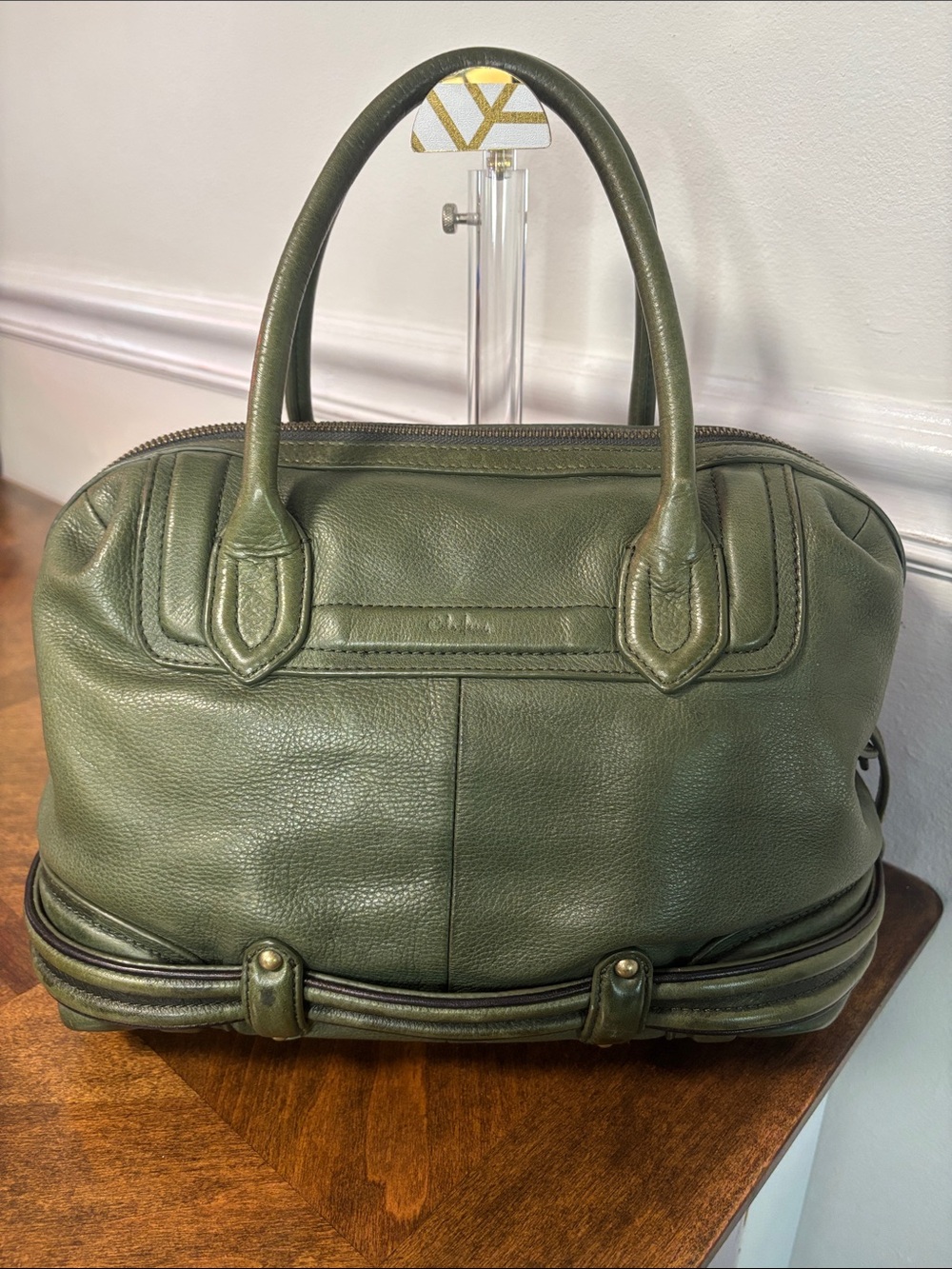 π₯Cole Haan Vintage green leather satchel with a structured, top handle design - Picture 3 of 16